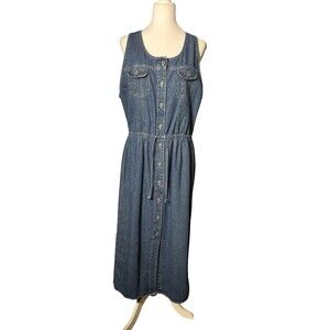 OLD NAVY VINTAGE DENIM MIDI DRESS BUTTON FRONT 90s SIZE 16 GUC